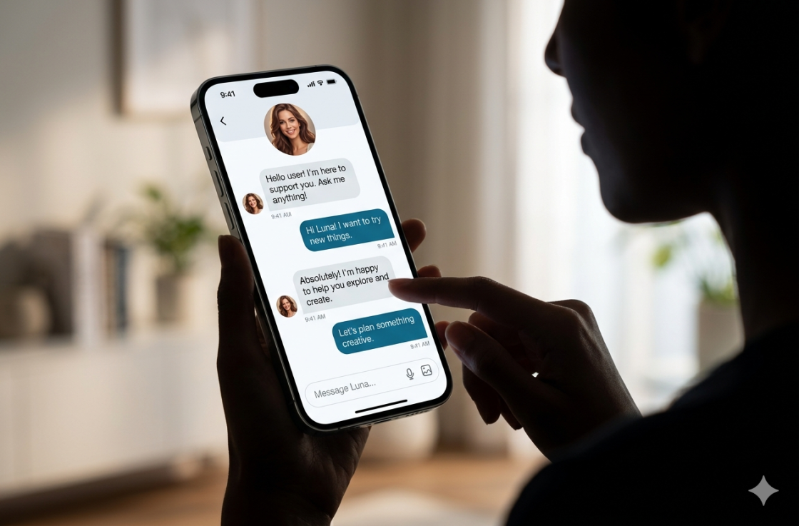 smartphone mockup chat dark ai portrait